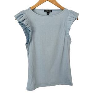 NWOT J. Crew Vintage Rib Ruffle Boatneck Tank Top Blue Size XS